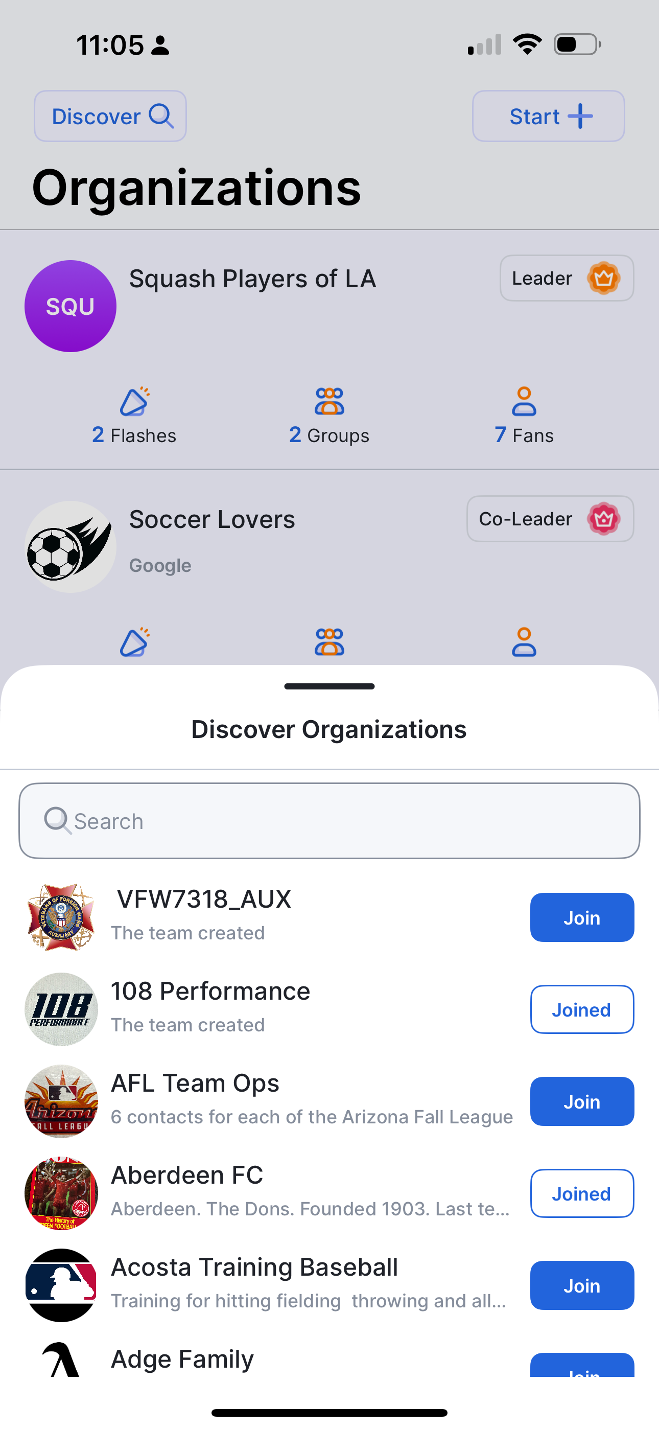 02 · Discover — Find an organisation and join it.